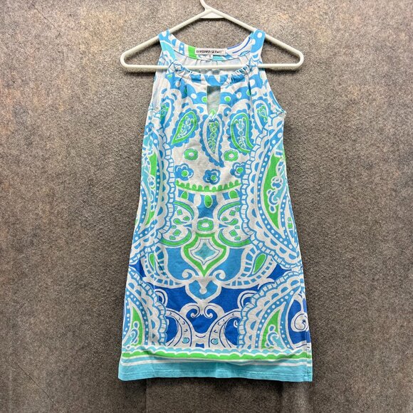 Barbara Gerwit Dress Women Small Blue Green Paisley Print Halter Shift Sleeveles - Picture 1 of 10